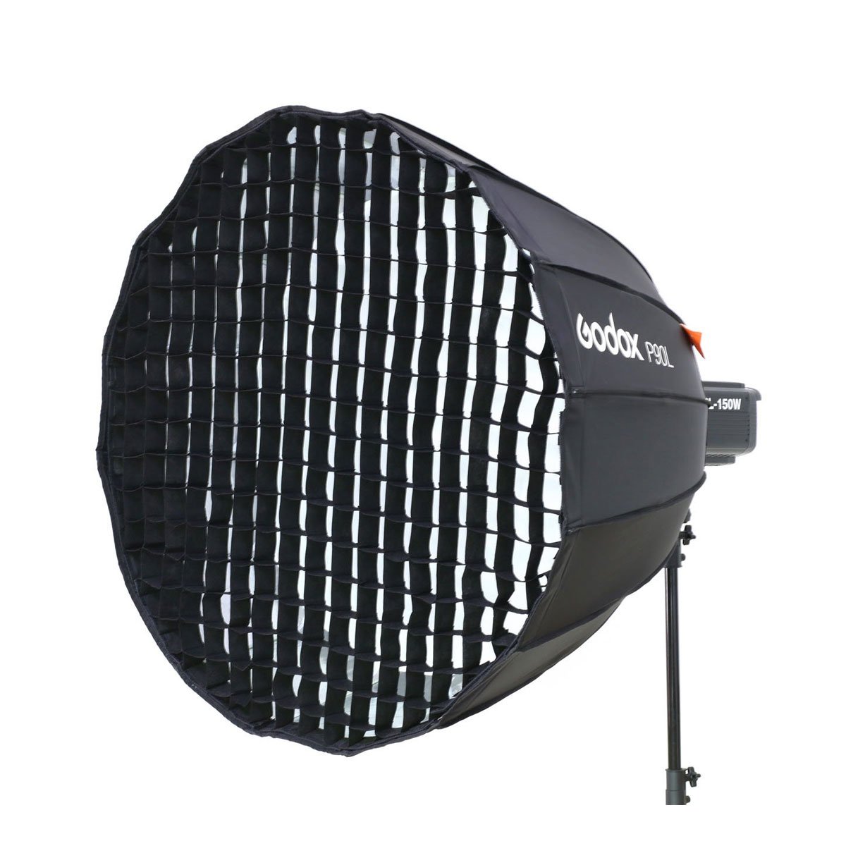 Godox G90 Hunajakenno Godox P90L softboxiin