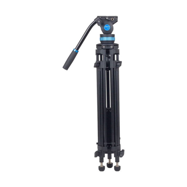 The black and blue handle of the Sirui SH-15 video tripod is shown folded and isolated on a white background.