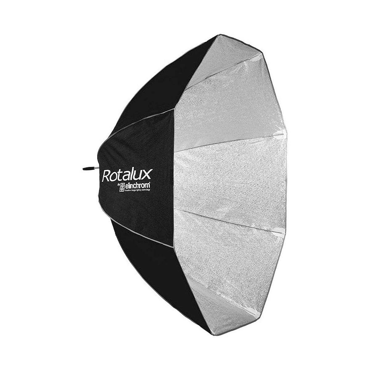 Elinchrom Rotalux 150cm Indirect Softbox, musta ja hopeinen valonmuokkain, jota käytetään valon hajottamiseen valokuvausstudioissa, on esillä valkoista taustaa vasten.