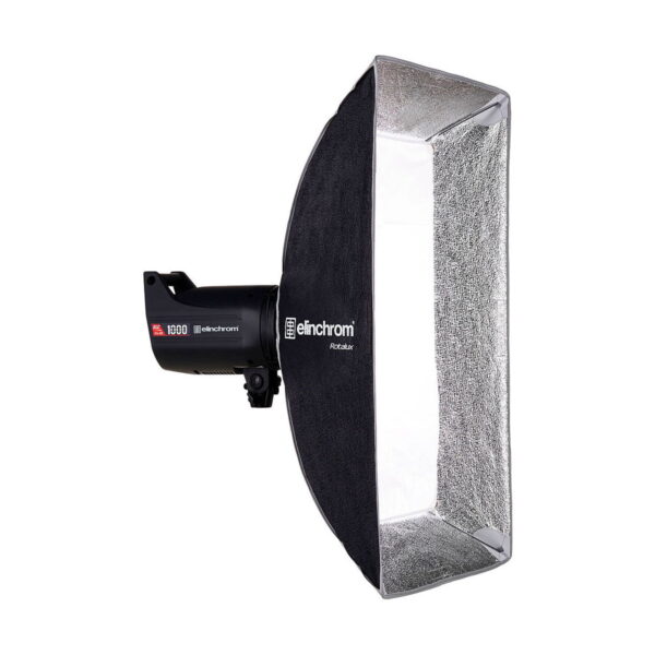Elinchrom_Rotalux_Rectabox_60x80cm_003 Elinchrom Rotalux Rectabox 60 x 80cm is a studio strobe with reflective silver interior, ideal for professional photography. The Elinchrom brand and RX 600 model are marked on the side.