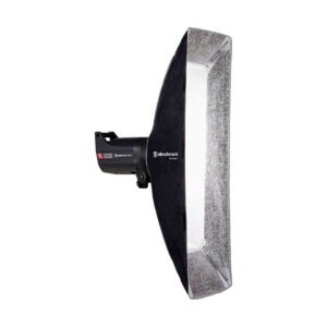 Elinchrom Rotalux Stripbox 35x100cm is a rectangular softbox with a black frame and reflective interior, mounted on an Elinchrom SK 1000 luminaire against a white background.