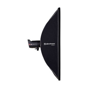 Elinchrom_Rotalux_Stripbox_50x130cm_002 The Elinchrom Rotalux Stripbox 50x130cm is mounted on a black studio strobe luminaire, and is shown in profile against a white background.