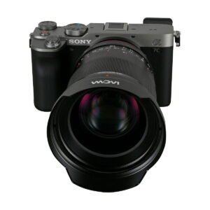 Front view of Sony Alpha 7C mirrorless camera with Laowa Argus 35mm f/0.95 FF lens (Sony-E mount), visible lens and controls at the top of the camera.