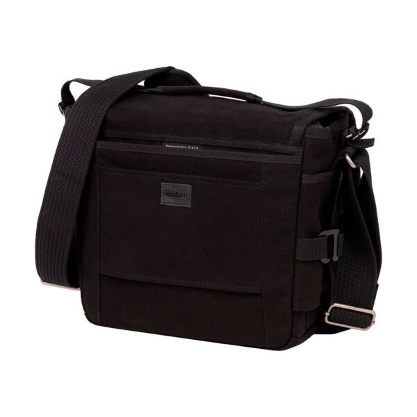 Think Tank Retrospective 20 V2.0 - Black is a rectangular messenger bag with front pocket and adjustable shoulder strap.