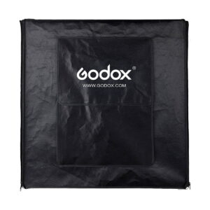 Godox_LST40_003 Black, square Godox LST40 - Photo Tent Carrying Bag made of textured material with front pocket, side zip and white Godox logo and website printed on the front.