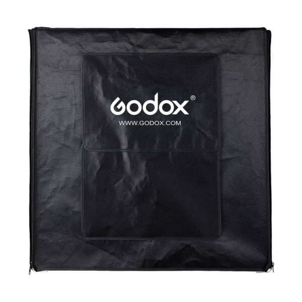 Godox_LST40_003 Black, square Godox LST40 - Photo Tent Carrying Bag made of textured material with front pocket, side zip and white Godox logo and website printed on the front.