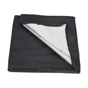 Godox_LST40_011 Godox LST40 - Shooting tent folded black carpet with one corner turned up to reveal its shiny silver reflective underside.