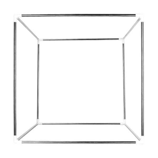 Godox_LST40_014 Godox LST40 - The photo tent has a geometric metal frame that forms a hollow cube shape, with thin, straight poles connected at the corners, visible from above against a white background.