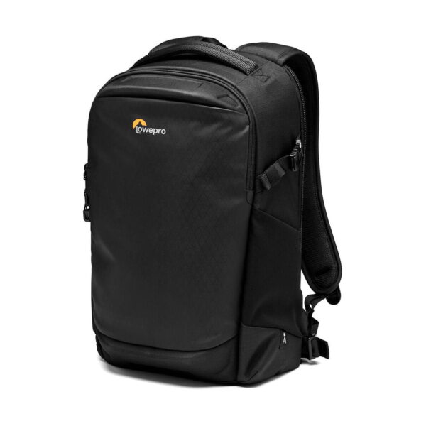 Lowepro Flipside 300 AW III -kamerareppu, musta, jossa on pehmustetut hihnat, yläkahva ja vetoketjullinen etutasku, kuvassa pystyssä valkoisella pohjalla.