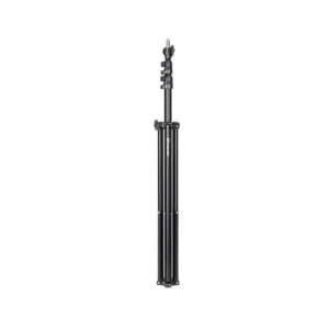 Quadralite AIR Pneumatic Light Stand 260cm, jossa on säädettävät, ulosvedettävät jalat ja yläkiinnitysruuvi, seisoo pystyssä valkoisella pohjalla.