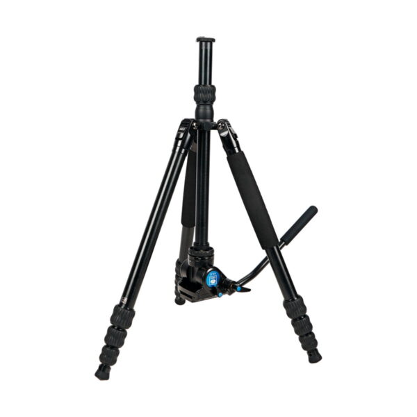 The Sirui Traveler 7VA is a black, adjustable camera stand with foam handles on two legs, a centre column and a tilt handle, shown in white.
