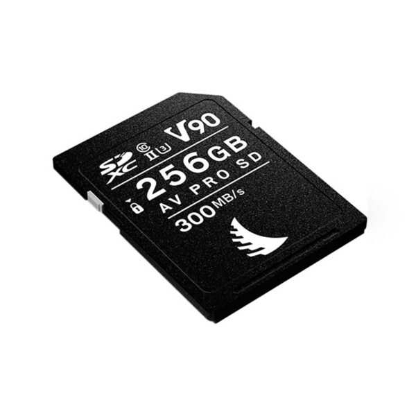 ANGELBIRD 256GB AV Pro Mk 2 V90 UHS-II SDXC-kortti (2-pack), jossa on V90-nopeusluokka ja 300MB/s siirtonopeus, näkyy valkoisella pohjalla.