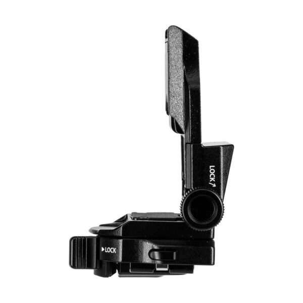 The Fujifilm EVF-TL1 EVF Tilt Adapter is a black metal L-shaped camera mount with adjustment knobs and locking indicators, designed for mounting or positioning camera equipment. It is shown against a white background.
