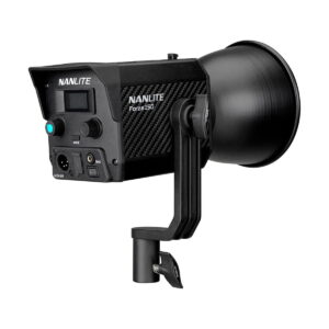 Nanlite_Forza_150_006 NANLITE Forza 150 Led Monolight LED light in black with digital control panel, control knobs and mounting bracket against a white background.