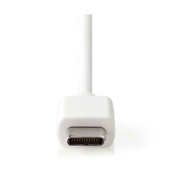 Close-up of the Nedis Car Charger 1x3.0A USB-C cable connector on a white background, highlighting the metal contacts inside the port.