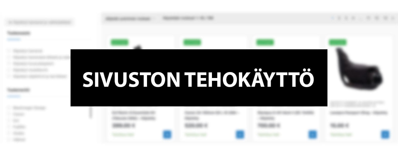 Sumea verkkosivuston käyttöliittymä, jonka keskellä on rohkea musta suorakulmio, jossa näkyy teksti SIVUSTON TEHOKÄYTTÖ valkoisin isoin kirjaimin.