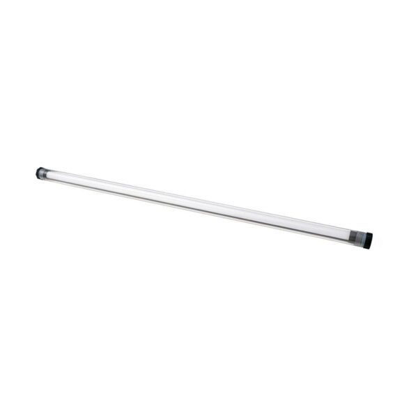NANLITE Waterproof Tube for PavoTube II 30X on kirkas, lieriömäinen putki, jossa on mustat päätykorkit ja joka näkyy valkoisella pohjalla.