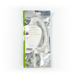 Unopened Nedis USB A 2.0 - Apple Lightning cable (2 m) in a retail box with transparent front and green-silver label on a white background.