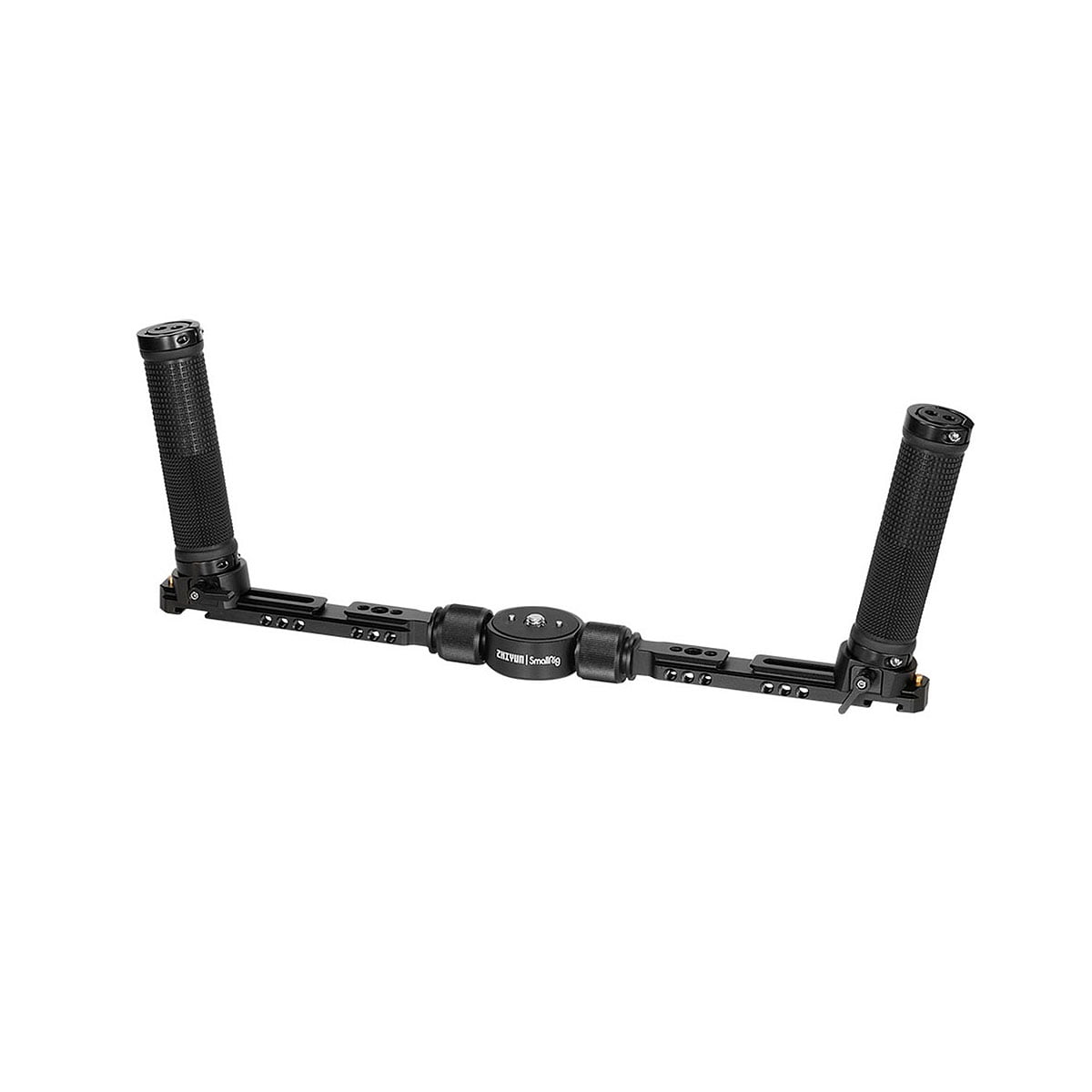The SmallRig 2857 Dual Handgrip for ZHIYUN CRANE 3S is a black handgrip with two textured handles and an adjustable centre, ideal for stable video or photography with your device.