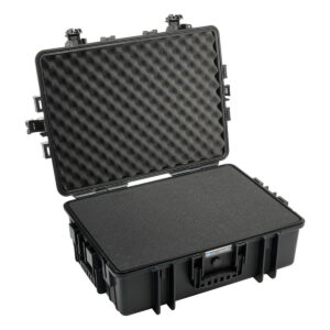 The B&W Type 6500 Hard Camera Bag (pre-cut foam), Black is a black hard camera bag with pre-cut foam, with secure latches, opening lid and handle for easy carrying.