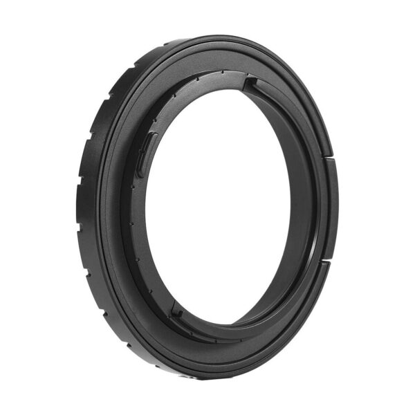 The black, round Godox MF12 mounting ring with grooved edges, compatible with the Godox AD300 Pro, is displayed on a white background at a slight angle to showcase its depth and design.