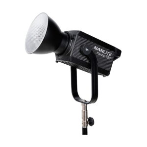The NANLITE Forza 720 Led Monolight with large reflector is mounted on a black stand and displayed against a white background.