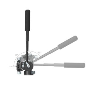 The SmallRig 3457 Lightweight Fluid video head with black handle is shown in vertical, 60 degree and 90 degree angles with a semi-circular protractor to show its range of motion.