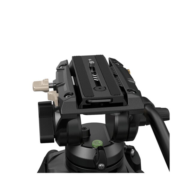 The close-up of the SmallRig 3751 Heavy-Duty Fluid Head Tripod AD-01 shows its black tripod head with adjustment knobs, mounting plate and built-in bubble level for precise positioning against a white background.