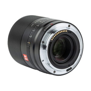 A close-up of the Viltrox AF 24mm f/1.8 lens for Nikon Z shows the metal lens mount, electronic contacts and focus/aperture markings in a black barrel with red DF and RF markings.