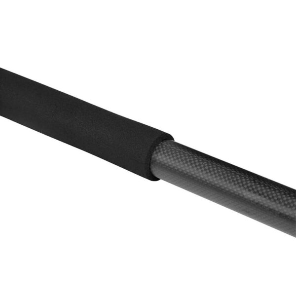 Boya-BY-PB25-3 Close-up of the Boya BY-PB25 microphone stand, with the black foam handle partially covering its cylindrical carbon fibre rod against a white background.