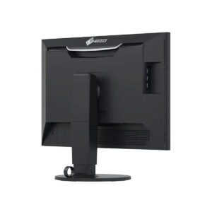 The Eizo 24" ColorEdge CS2420-BK computer monitor in black is visible from the back and features an adjustable stand, side ports and ventilation slots, all against a white background.