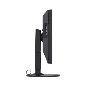 The Eizo 24" ColorEdge CS2420-BK monitor, shown in black in the side view, has a slim profile, a sturdy stand and two visible USB ports on the rear panel. The background is plain white.