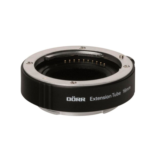 Dörr-loittorengas-Sony-E-3 The Dörr 10/16/21 mm extension tube kit for Sony Nex E cameras is shown on the white background and is used to increase the distance between the lens and sensor in macro photography.