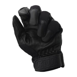 The Kupo KH-55MB Ku-Hand Grip Gloves (Medium) is a black goatskin martial arts glove with reinforced knuckles and a Velcro strap that is positioned as if half in the fist.