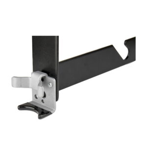 Close-up of the Kupo KP-KS02 three-hook set, with black metal frame with silver latch mechanism, probably part of a mounting bracket or support structure.