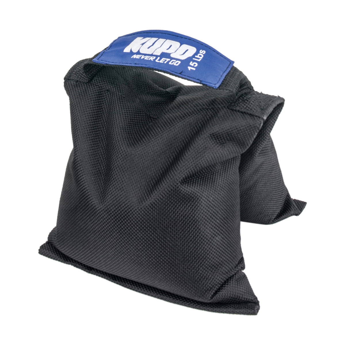 Kupo KSF-15 Shot Bag (6,9 kg) on musta hiekkasäkki, jossa on sininen kahva ja joka on ihanteellinen valokuvaus- tai filmivälineiden vakauttamiseen.