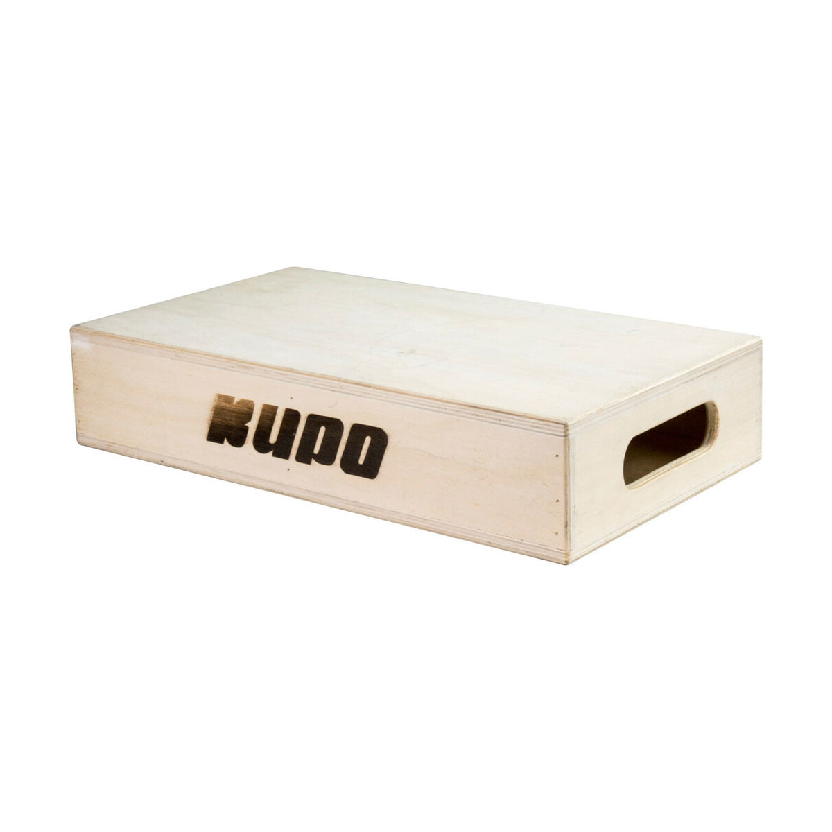 Kupo KAB-004 Apple Box - Half is a rectangular wooden box with rounded edges, cut side handle and "Kupo" printed in black on one side.