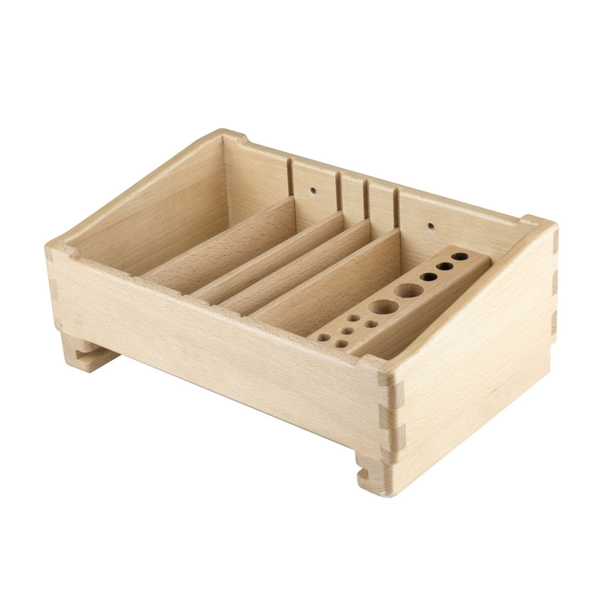 The Kupo KAB-013 Camera Assistant Front Box has multiple compartments and slots for pens, pencils and small office supplies, and its natural wood finish ensures a simple and functional design.