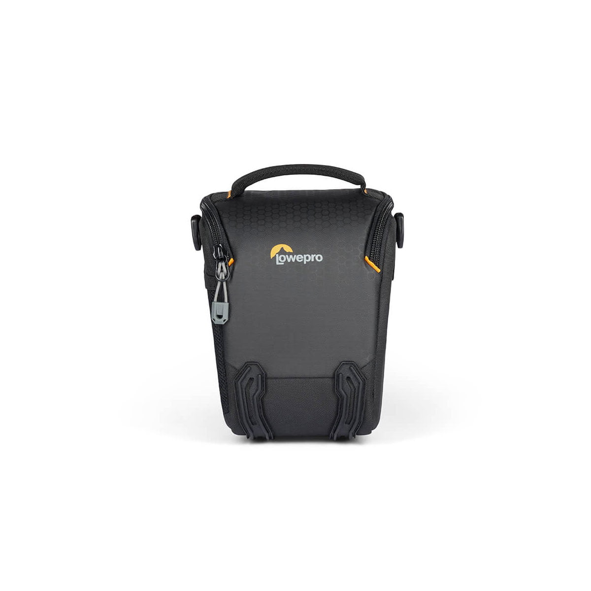 Lowepro Adventura TLZ 30 III on musta kameralaukku, jossa on yläkahva, vetoketjusuljenta ja keltaiset korostukset, jotka näkyvät pystyssä valkoista taustaa vasten.