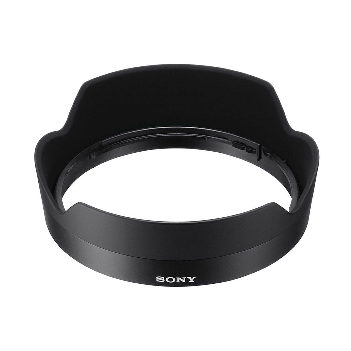 Musta Sony ALC-SH134 -vastavalosuoja, jossa on terälehden muotoinen kuvio, näkyy valkoisella pohjalla, ja sen etupuolella on valkoinen SONY-logo.