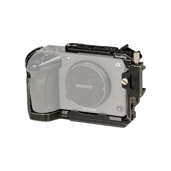 The SmallRig 4138 Cage for Sony FX30/FX3 attaches to a Sony Alpha full-frame mirrorless camera and provides protection and mounting support. The camera and cage are visible against a white background.