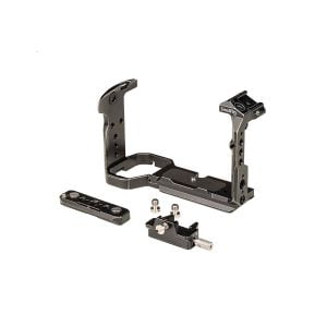 SmallRig 4138 Cage for Sony FX30/FX3, shown with white background, includes removable parts such as a base plate and bracket for camera stabilisation and easy attachment of accessories.