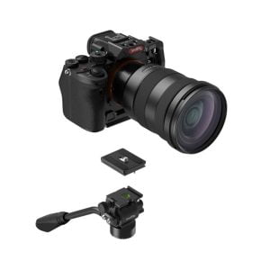 SmallRig 3760 Video Tripod CT180 on esitetty mustalla digitaalikameralla, suurella objektiivilla, jalustapäällä ja pikakiinnityslevyllä valkoisella pohjalla.