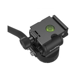 SmallRig 3760 Video Tripod CT180, musta jalustapää, jossa on sisäänrakennettu kuplavaa'an, säätönupit ja pikavapautuslevy, näkyy valkoista taustaa vasten.