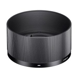 Black cylindrical hood with fine vertical ridges and smooth lower edge, marked LH633-01, designed for Sigma 50mm f/2 DG DN Contemporary lens (Sony E).