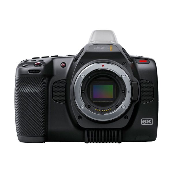 Front view of the BLACKMAGIC Pocket Cinema Camera 6K G2, showing the camera body without lens and the sensor visible in the lens mount.
