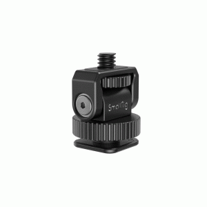 1661755047657_ SmallRig 3577 Adapter Mini Cold Shoe to 1/4"-20 Screw on musta pyörivä kiinnike, jossa on nystyröity säätörengas ja yläreunan kierreruuvi, joka on suunniteltu lisävarusteiden kiinnittämiseen kameroihin.