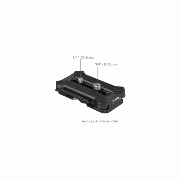 1668049662143_ The SmallRig 3913 Arca Type Multifunctional Quick Release Plate is shown on a white background with 1/4-20 and 3/8-16 screws marked, each part clearly visible.