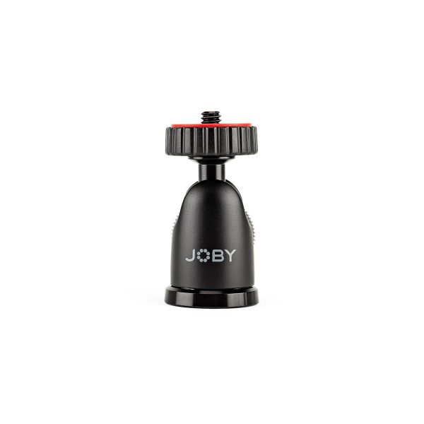 The JOBY BallHead 1K Black/Grey ballhead, with screw fastening and red accent ring, stands upright against a white background.