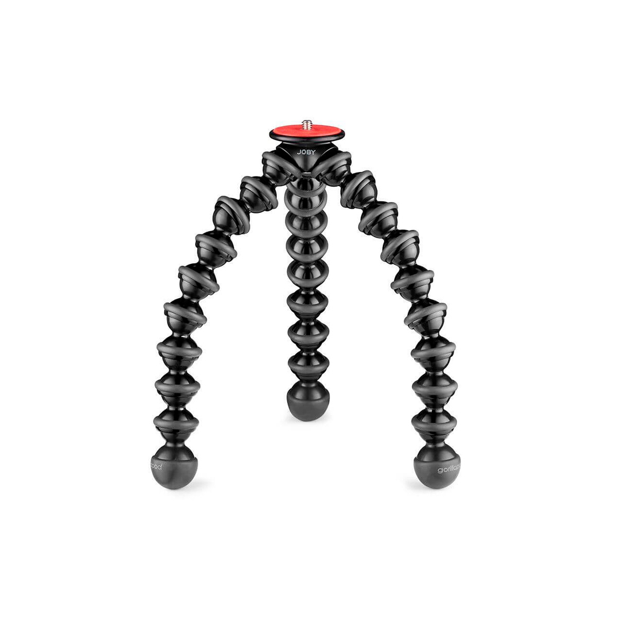 JOBY GorillaPod 3K Pro Tripod Black is a flexible black tripod with three segmented, bendable legs and a red mounting plate, shown in white.